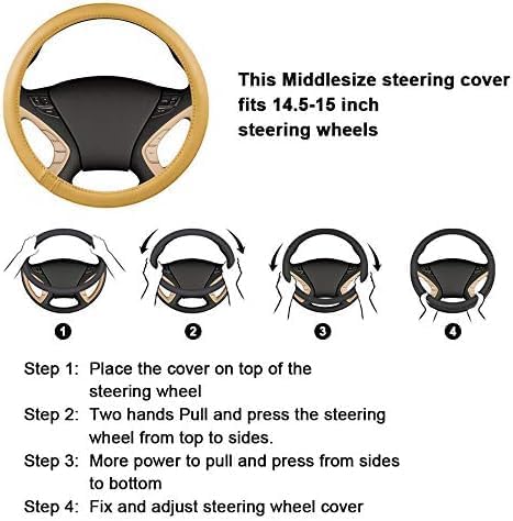 HAOKAY Top Grade Red Genuine Leather Steering Wheel Cover Women, Luxury Steering Wheel Cover for Cars, SUVS and Trucks,Universal 14.5-15 inch