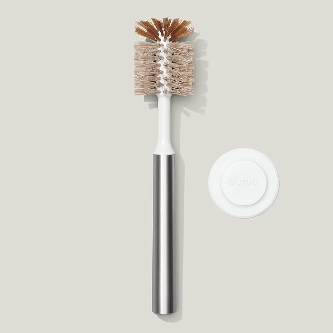Ionic Bottle Brush, Magnetized to Stand Upright, Stainless Steel with Replaceable Head, Silver
