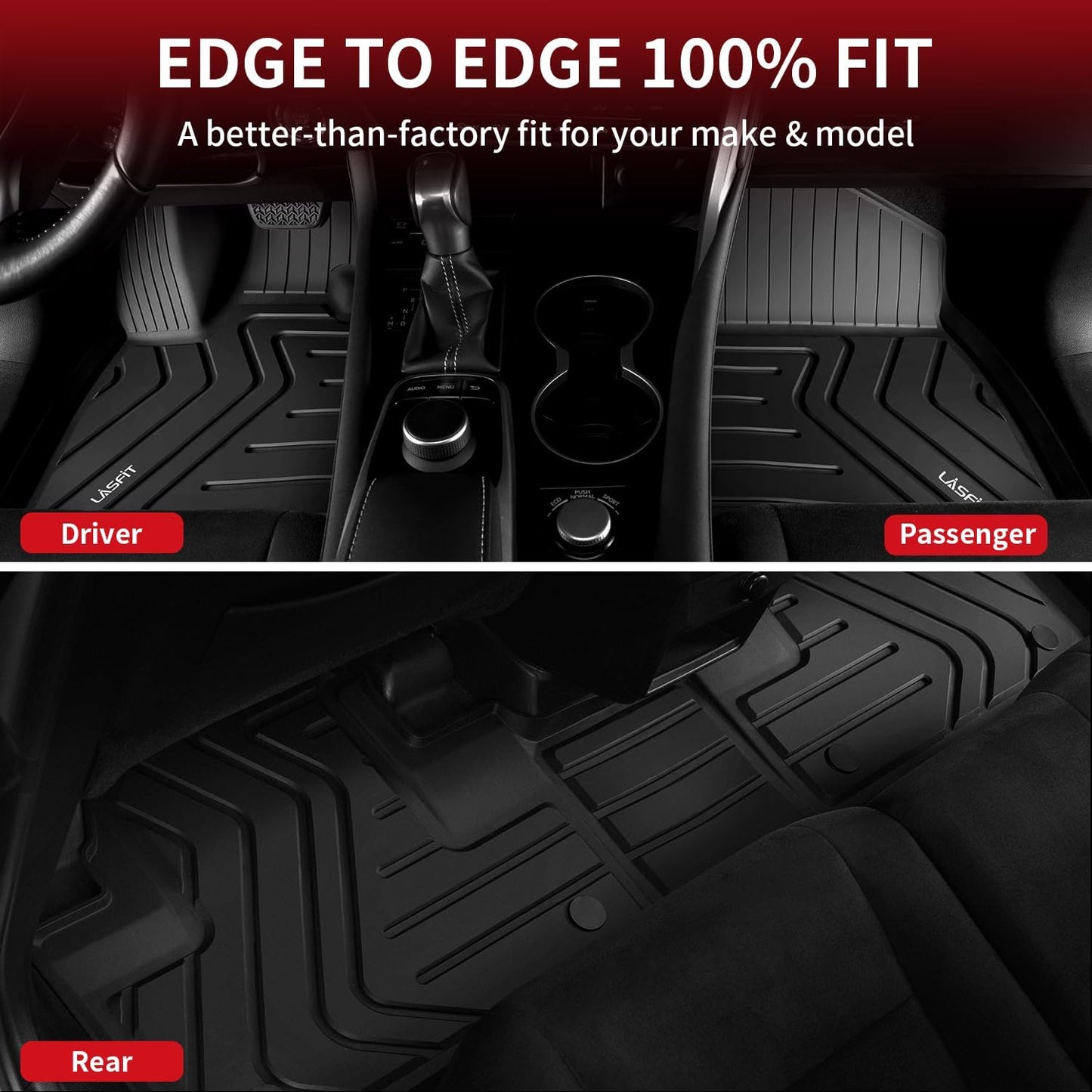 LASFIT Floor Mats for Lexus RX 2022 2021 2020 2019 2018 2017 2016 RX350 RX450h, All Weather Floor Liners Custom Fit TPE Car Mats Front & Rear Mats, Black