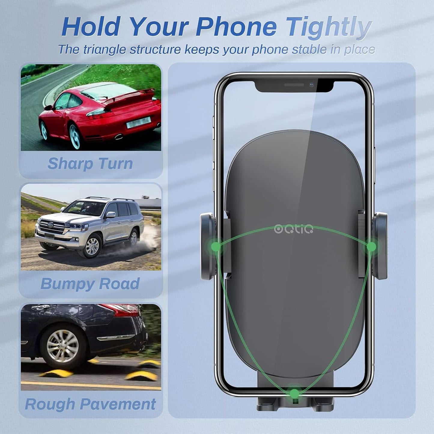 OQTIQ 13" Gooseneck Car Phone Mount – Windshield & Dashboard Holder with Strong Suction Cup, Anti-Shake Stabilizer, One-Button Release – Compatible with iPhone 16/15/14 and All Smartphones
