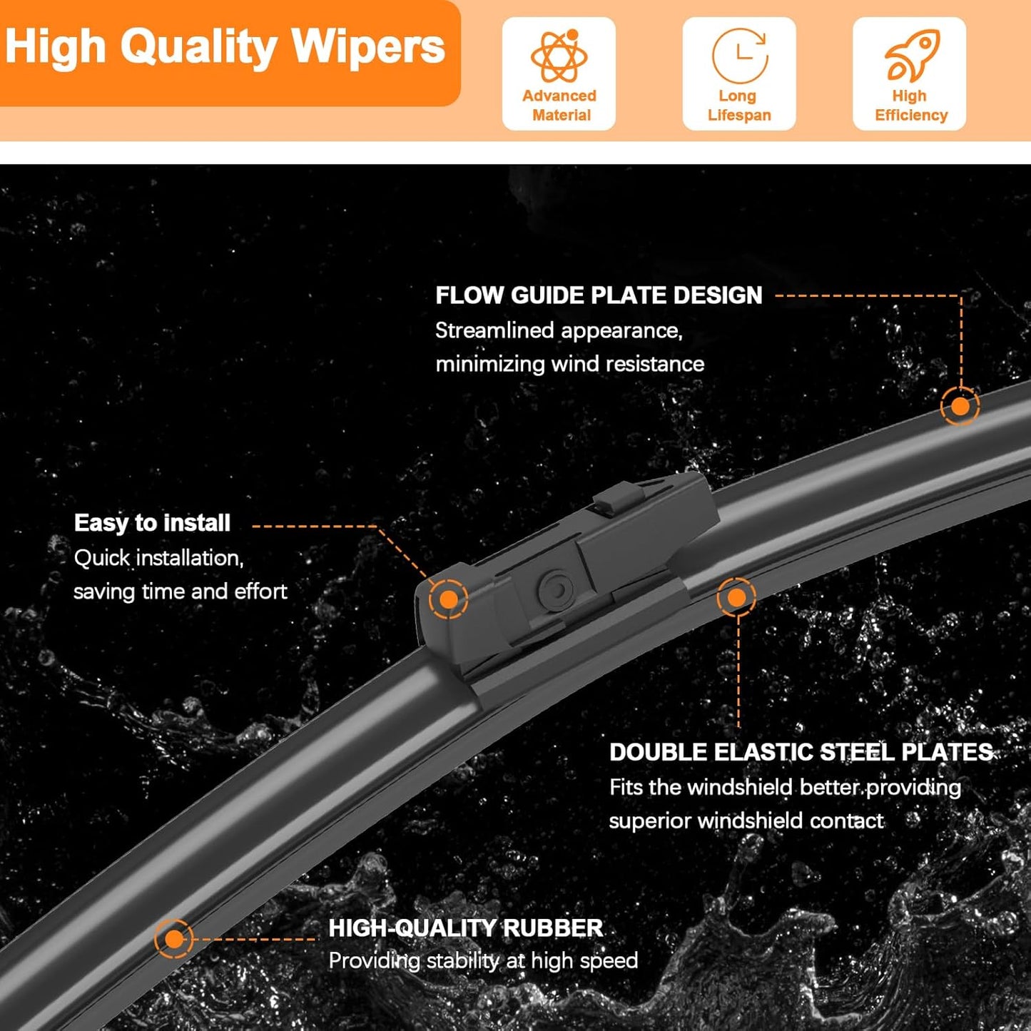 HULADAED® 26'' 14'' 10'' Windshield Wipers Replacement for Chevy/Chevrolet Trax 2023-2013,Silicone Front Rear Wiper blades for MY Car-All Weather & Quiet(3 PACK)