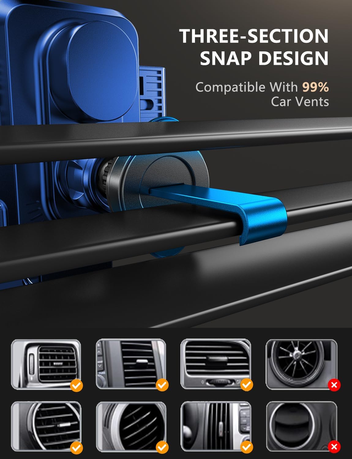 Wireless Car Charger, Phone Holders for Your Car, 15W Auto Clamping Phone Mount Car Accessories for iPhone 16 15 14 13 12 Mini Pro Max 11, Samsung Galaxy S24 Ultra S23 S22+ Note 20, etc - Blue