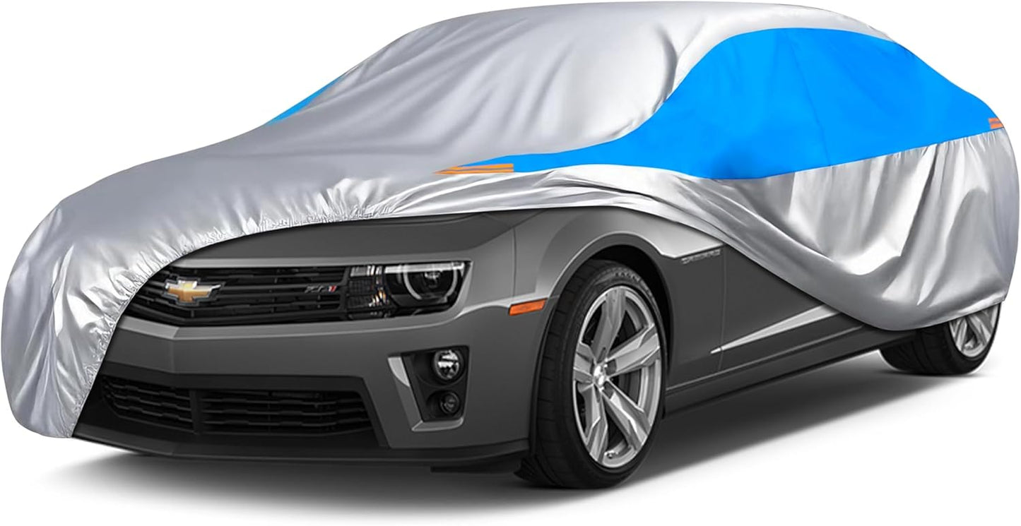 MORNYRAY Waterproof Car Cover All Weather Snowproof UV Protection Windproof Outdoor Full car Cover, Universal Fit for Sedan (Silvery, A1-Fit Sedan Length(154-163 inch)