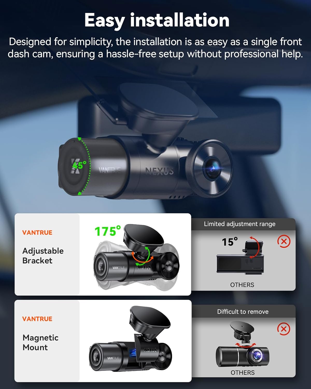 Vantrue N2X 2.7K Uber Dash Cam Front and Inside, 5G WiFi Dual Dash Camera for Car with HDR IR Night Vision, STARVIS 2, GPS, 2.5K/60FPS, LTE Support, 24/7 Parking Mode, Voice Control, Support 512GB Max