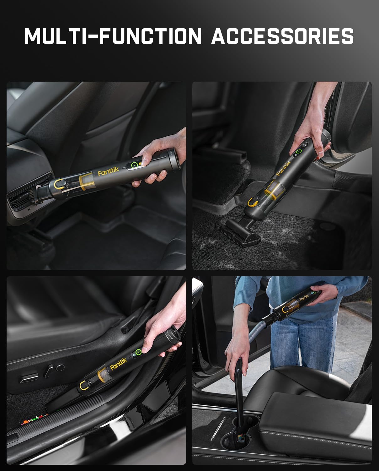 Fanttik Slim V10 APEX Cordless Car Vacuum, 4-in-1 Portable Mini Handheld Vacuum, 19000pa Suction Power, Upgraded Smart Digital Display, 2 Suction Modes for Car, Office Desk, Keyboards (Black)