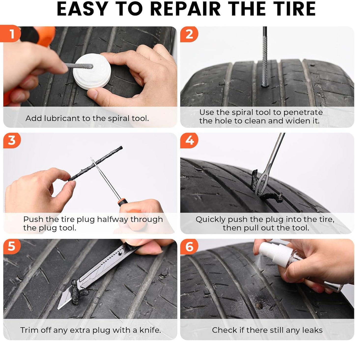 ETENWOLF Flat Tire Repair Kit with Plugs 16 Pcs, Heavy Duty Tire Plug Kit for Car, Motorcycle, ATV, Jeep, Truck, Tractor (Grey)