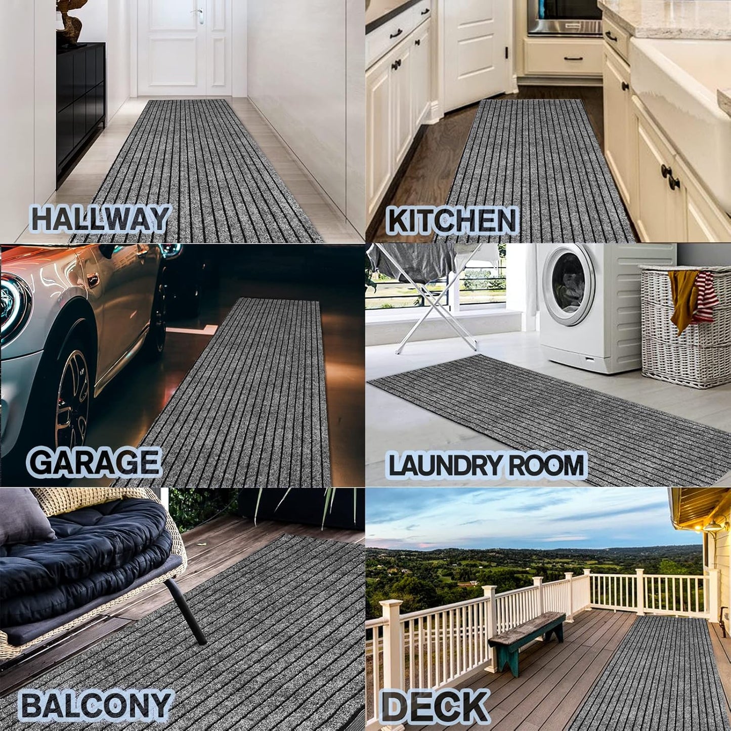 Custom Size Backed Non-Slip Area Rugs Runner, Easy Clean, Waterproof Runner Rugs for Hallway Entryway, Kitchen, Laundry, 3FT x 71FT, Gray Stripe