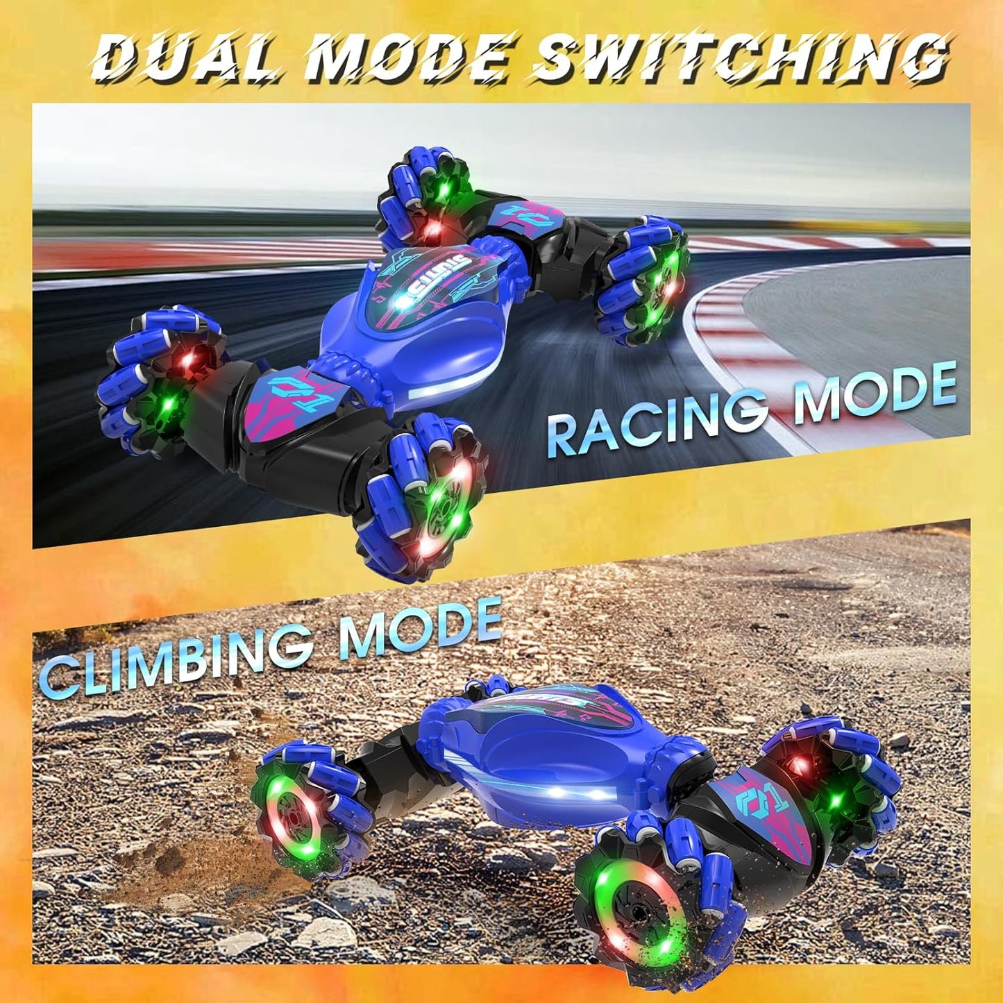 Gesture RC Car - Gesture Sensing RC Stunt Car Toys for Boys Girls Aged 6-12, 2.4GHz 4WD Hand-Controlled Remote Control Twist Car with Lights Music - Best Birthday Gifts for Kids