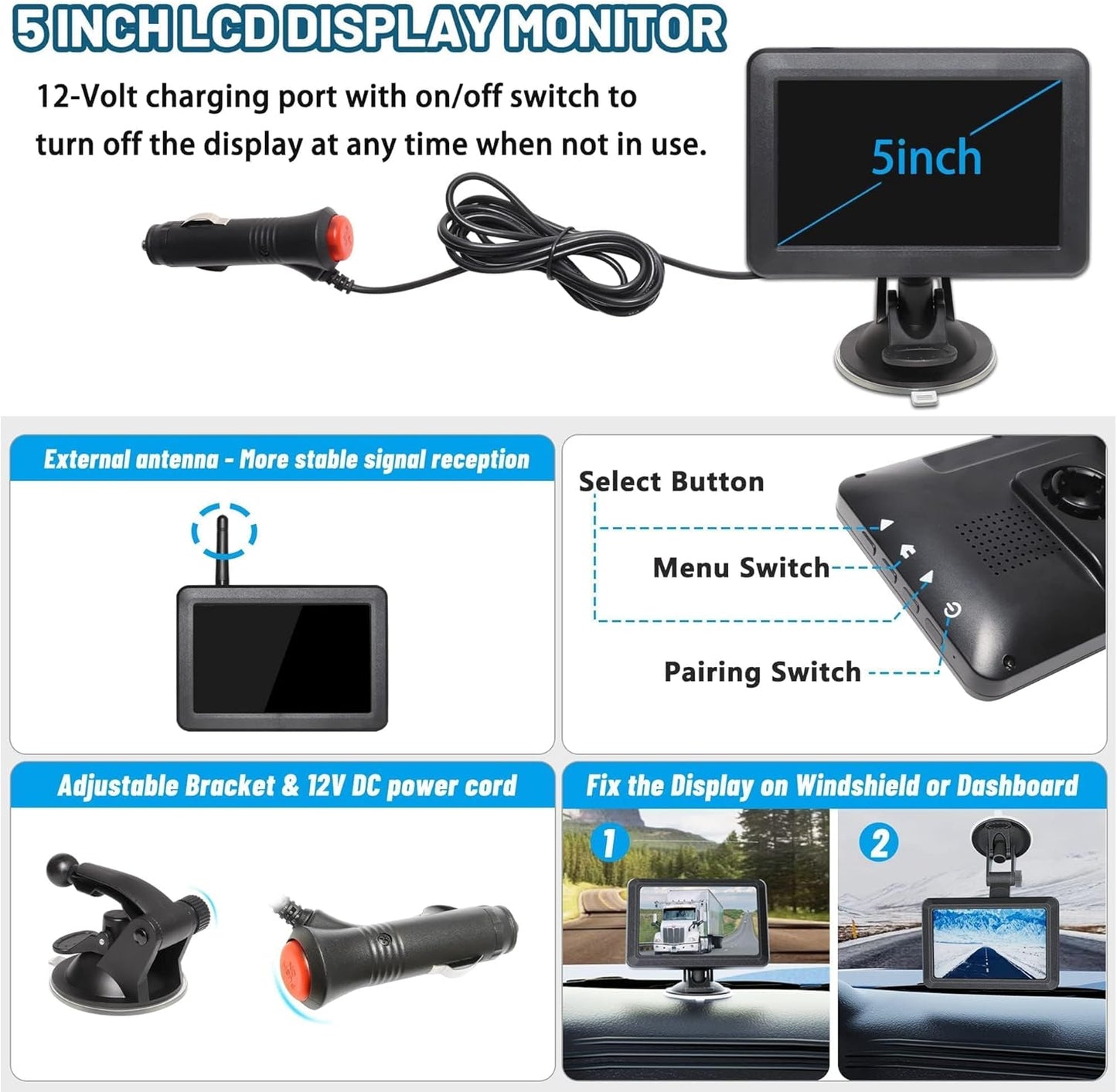 EWAY Wireless WiFi Magnetic Hitch Backup Camera 1080P HD Rechargeable Battery Powered No Wiring Rear View Reverse Monitoring Camera for Car Truck Pickup RV Camper 5th Wheel Horse Trailer Boat Trailer