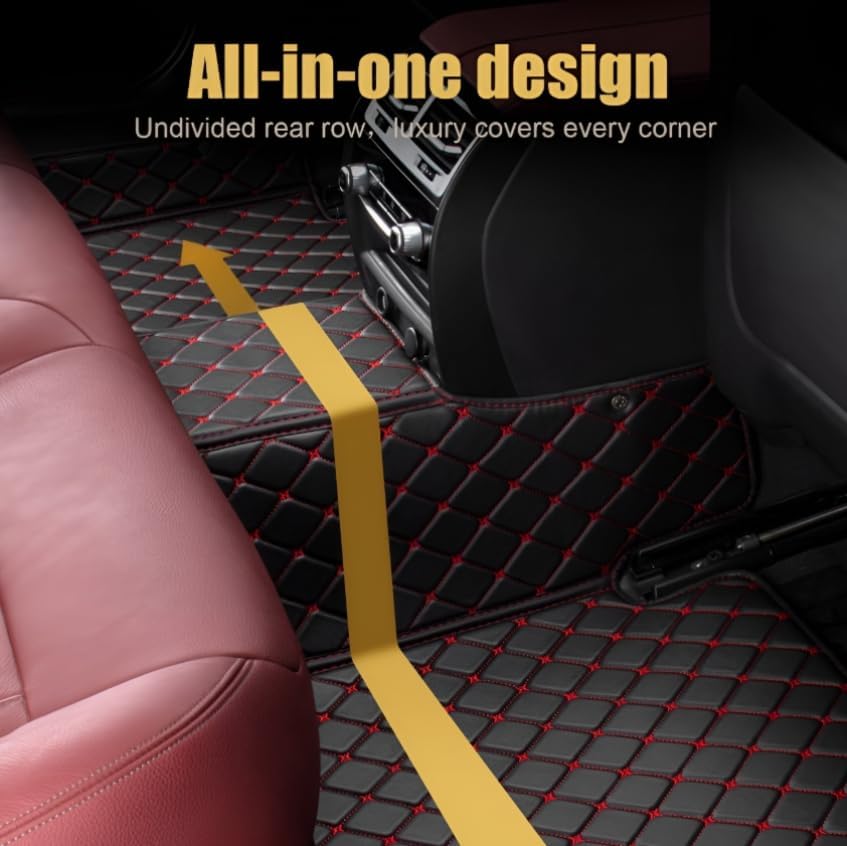 Add Personal Touch to Your Vehicle with IMEISH Customizable Logo Text Car Mats for 99% of vehiclesPads Protection Non-Slip Leather Floor Liners (Black Stitching)