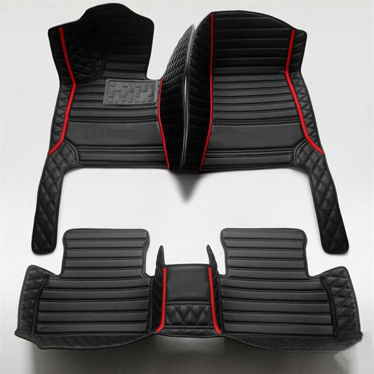 Custom Artificial Leather Waterproof All-Weather Car Floor Mats Fit for 99% Sedan SUV Sports Car Vehicle Car Mat (Black red bar)