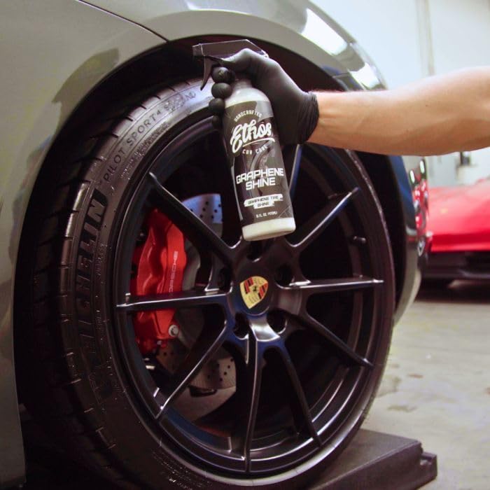 Ethos Graphene Shine - Trim & Tire Shine Spray, High Sheen, Non Greasy, Sling Free Finish! Conditions and Protects Rubber with UV Protection (Gallon)