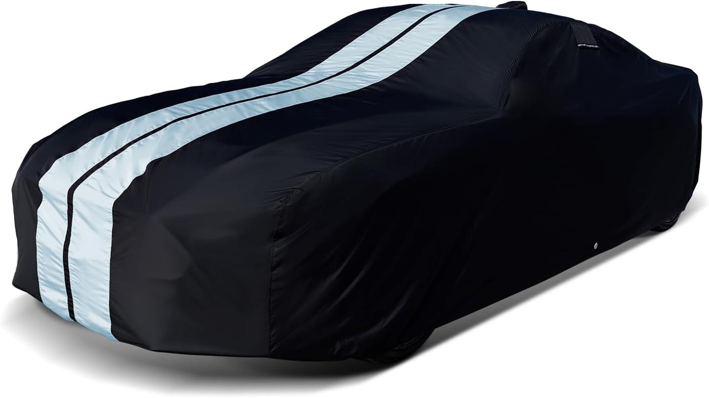 iCarCover Custom Car Cover for Chevy Chevelle 2-Door, 4-Door (1964-1972) Waterproof All Weather Rain Snow UV Sun Protector Full Exterior Indoor Outdoor Car Cover (Stripe - Black/Gray)