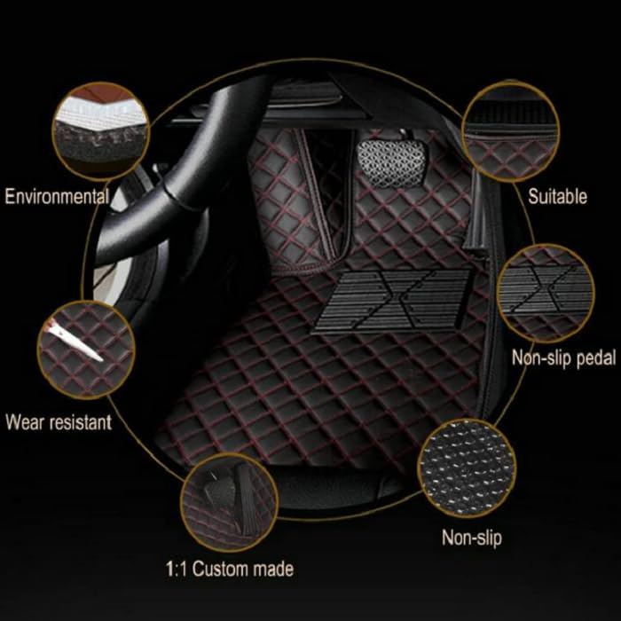 Customized Personalized car Floor mats, All-Weather Luxury car Floor mats, Waterproof and Anti Slip Leather car Floor mat Lining, 95% Customized car, Truck, and SUV Floor mats (Red Beige)