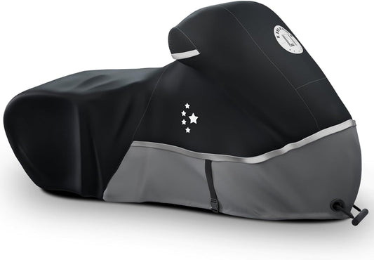 Motorcycle Cover 420D Heavy Duty All Season Universal Weather Waterproof Outdoor Protection 96" XXL Vehicle Cover/Black/Gray