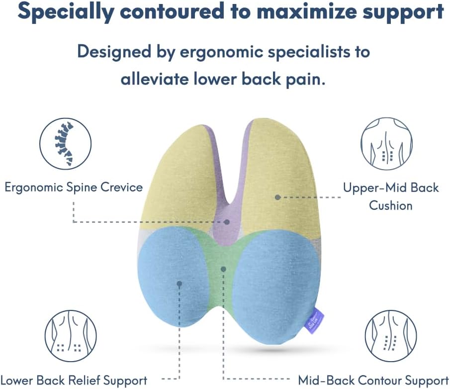 C CUSHION LAB Extra Dense Lumbar Pillow - Patented Ergonomic Multi-Region Firm Back Support for Lower Back Pain Relief - Lumbar Support Cushion with Strap for Office Chair, Car, Sofa - Wellness Green