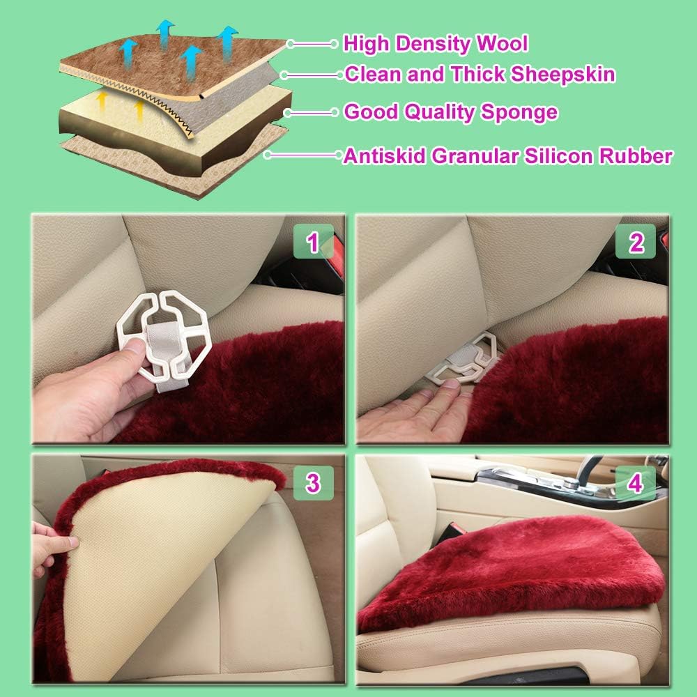 Fluffy Genuine Australia Sheepskin Car Seat Cover for Auto Fur Interior Accessories with Soft Fuzzy Wool Non-Slip (Blue, Back)