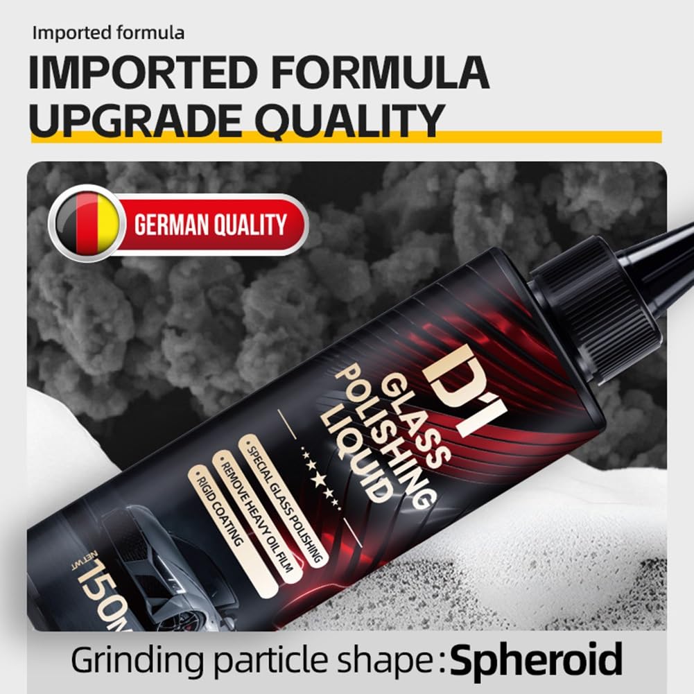 Bianca Glass Polishing Liquid D1, Bomini Car Glass Polishing Compound Windshield Cleaner Glas Oil Film Remover, Anti-Fog Hydrophobic Coating Spray, Scratches, Wiper Marks & Oil Film with Sponge
