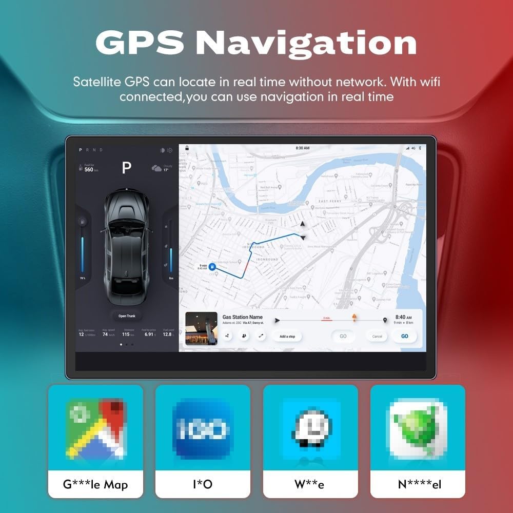 Kunfine Car CarPlay Android Auto Navigation Stereo GPS Radio Camera Display 13.1" QLED Touchscreen Headunit Tablet Media Player for Peugeot 301 2013-2022, if Applicable Octa Core 4G+64G Matte Black