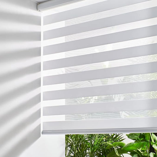 Persilux Cordless Zebra Blinds for Windows, Free-Stop Room Darkening Window Blinds (26" W x 72" H, White) Light Control for Day and Night, Privacy Protection Window Treatments Roller Shades for Home