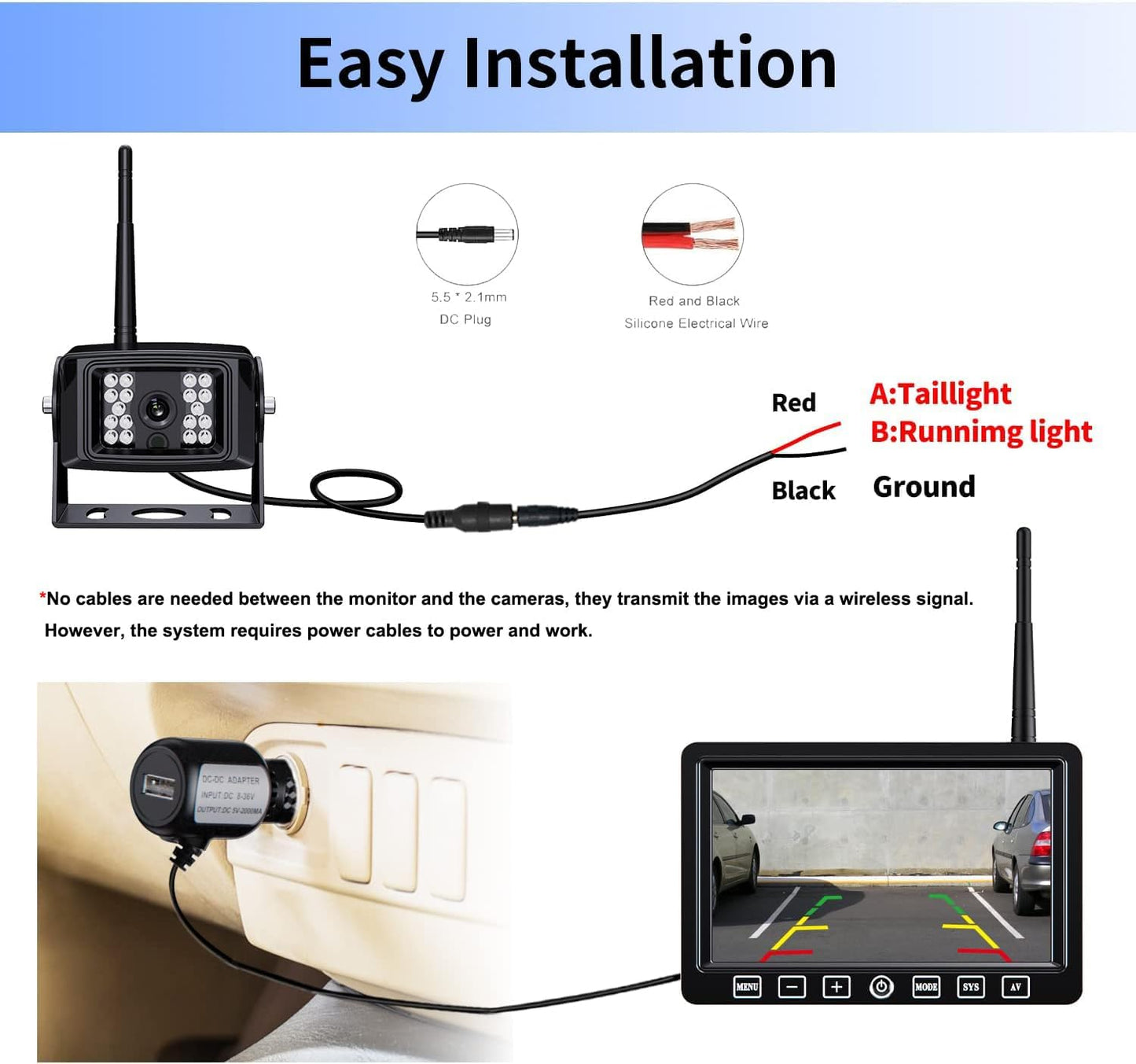 Wireless Backup Camera with 7 Inch DVR Quad Split Monitor for RV Trailer Truck, Digital Signal HD 1080P Wireless Rear Side View 3 Cameras Back Up System w/Recording 18 IR Night Vision (B3C)