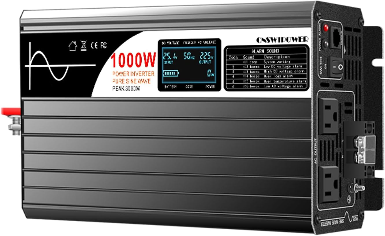Xijia Pure Sine Wave Solar Power DC rv Converter to AC 120V 60HZ Solar Converter for Home Use car (DC12V (Range 10V-15V) 1000W-LCD)