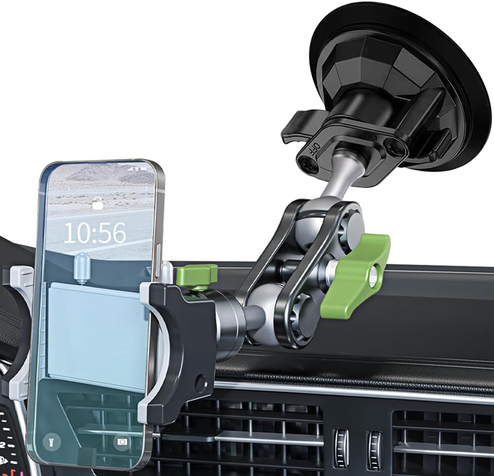 Suction Cup Phone Mount, Ultra-Stable Phone Holder for Vlog Shooting, 360 Rotation for Windshield, Roof Glass, Car Window, Fit for All Smartphones