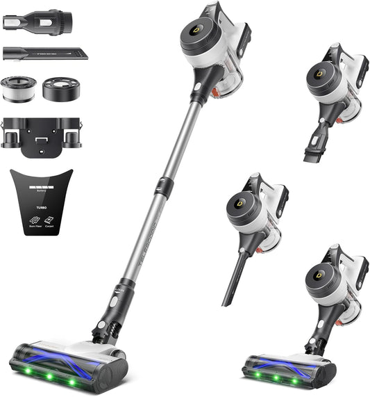 YONNDER Cordless Vacuum Cleaner, 48KPA/550W/60Mins Powerful Stick Vacuum for Home, Anti-Tangle, Self-Standing, Lightweight, Charging Dock, Vacuum Cleaner for Hardwood Floor/Carpet/Pet Hair/Car, M1