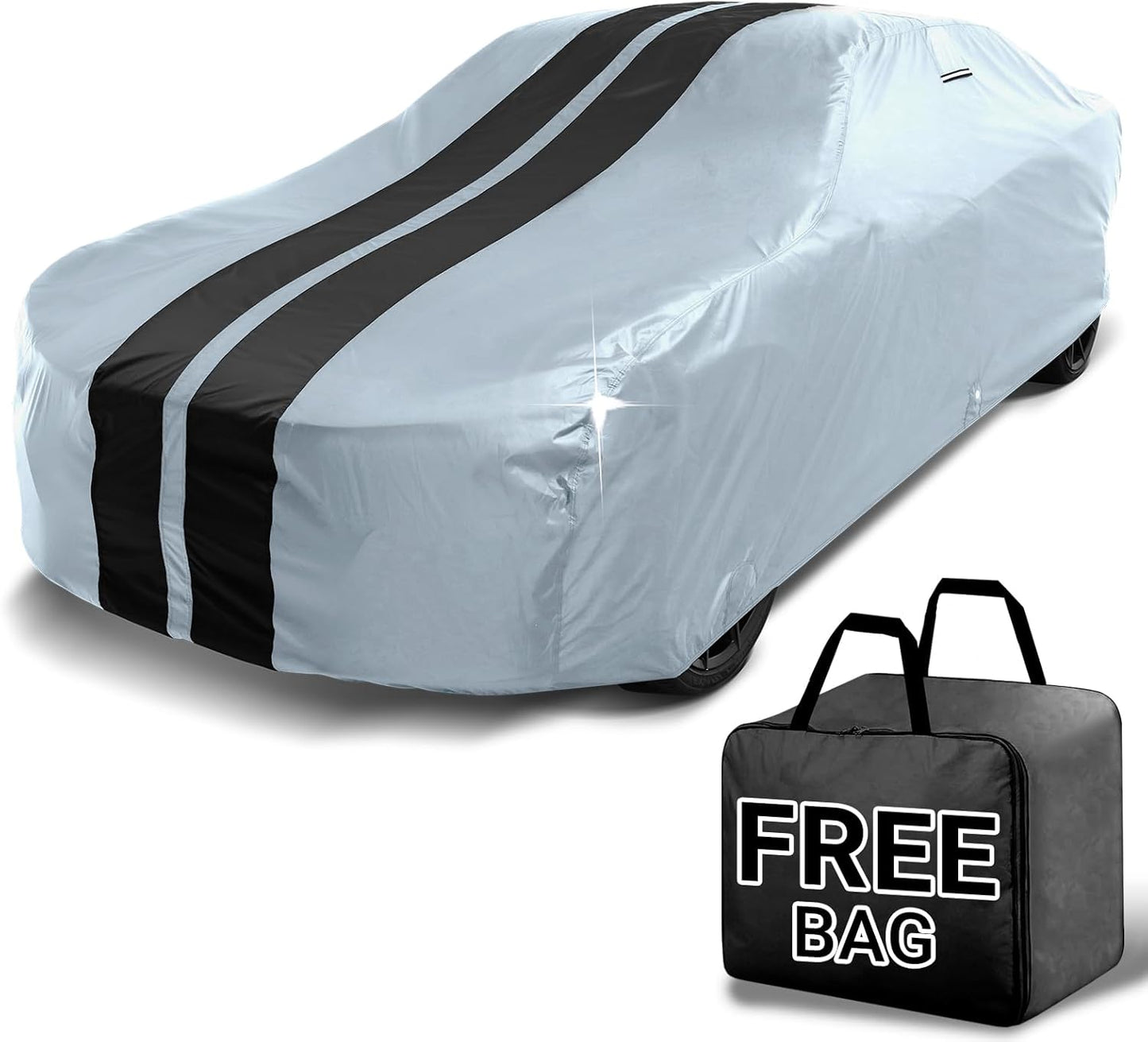 iCarCover Custom Car Cover for Chevy Corvette C3 (1968-1982) Waterproof All Weather Rain Snow UV Sun Protector Full Exterior Indoor Outdoor Car Cover (Stripe - Gray/Black)