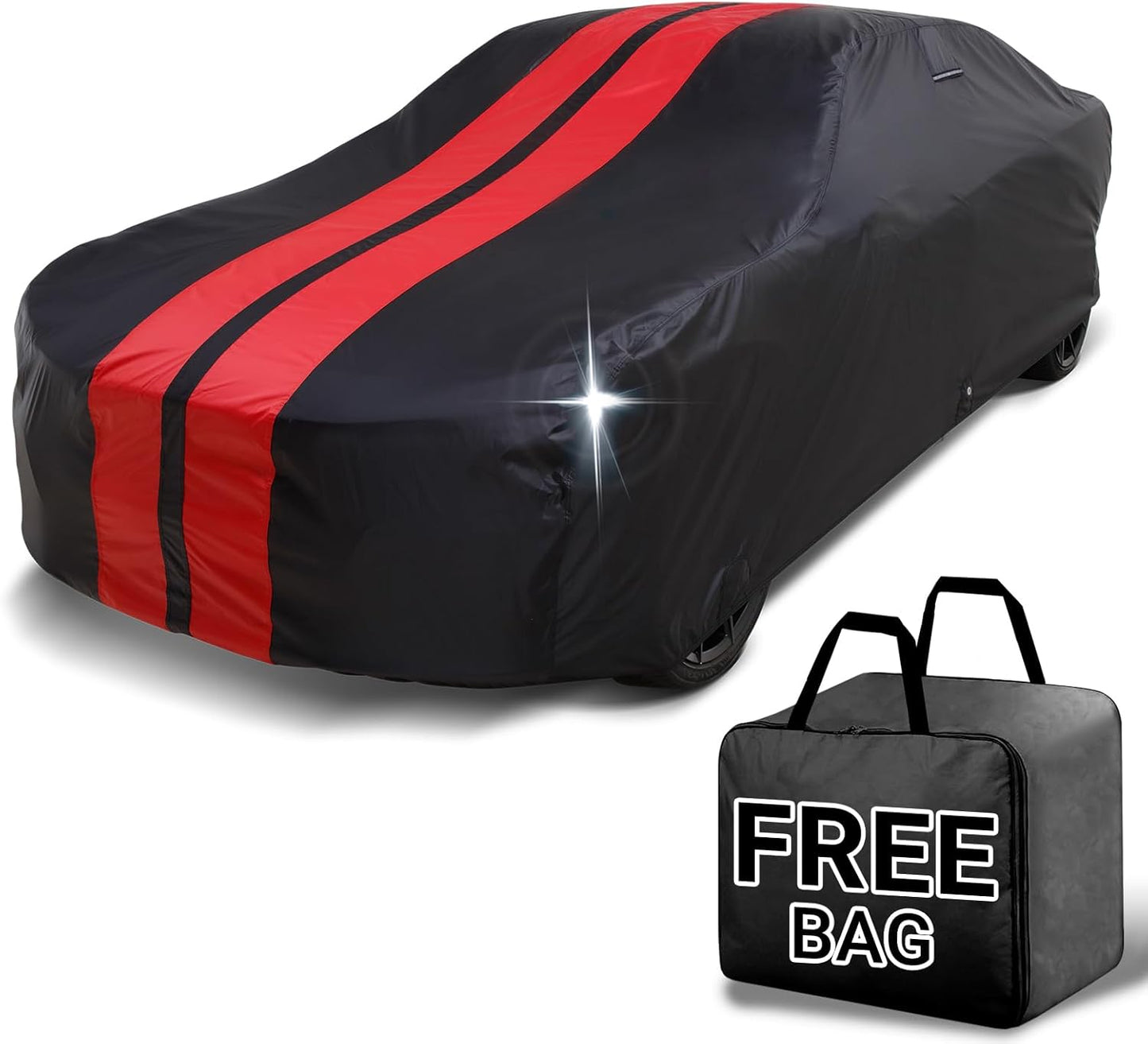 iCarCover Custom Car Cover for Chevy Citation (1980-1986) Waterproof All Weather Rain Snow UV Sun Protector Full Exterior Indoor Outdoor Car Cover (Stripe - Black/Red)