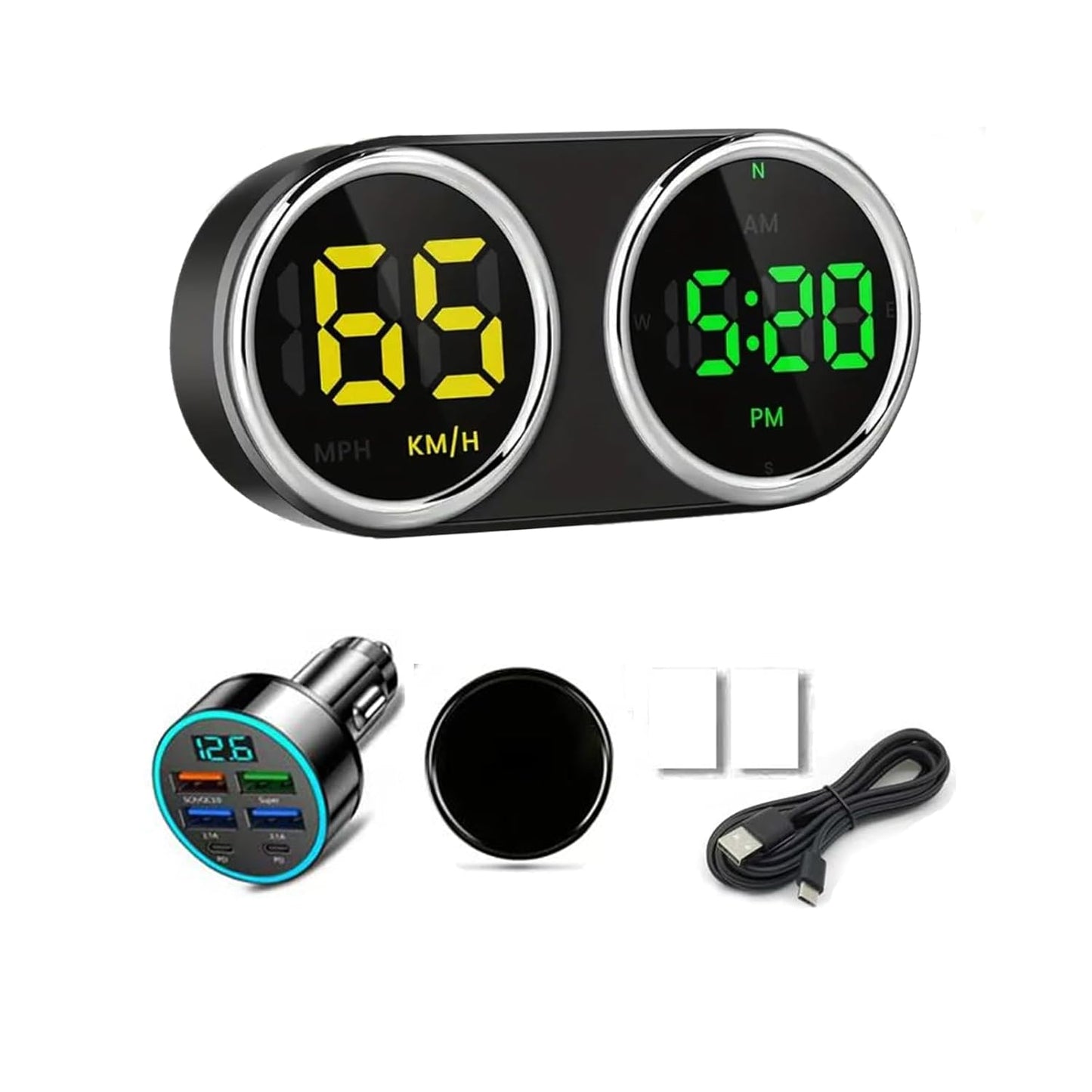 GPS Heads Up Display for Cars Digital Dashboard Speedomete with MPH/KMH, Universal HUD Display Car with 2M USB Cable and Clock, QC3.0 Fast Charger, Plug & Play for Car Boat Truck Motor SUV Golf Cart