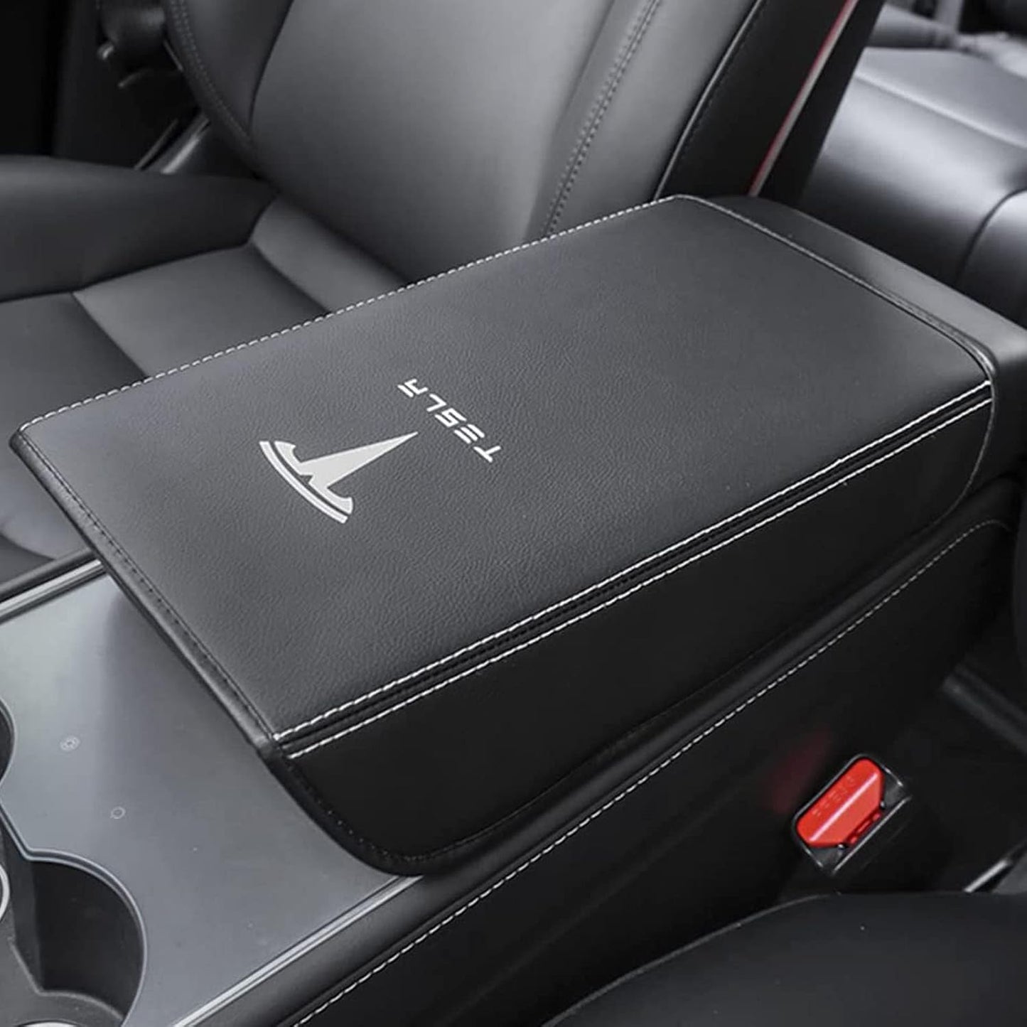 Car Armrest Cover for Tesla Model 3 Y Leather Center Console Armrest Box Cover Anti-Scratch Protector Pad Interior Accessories for Tesla Model 3 Model Y 2017-2023
