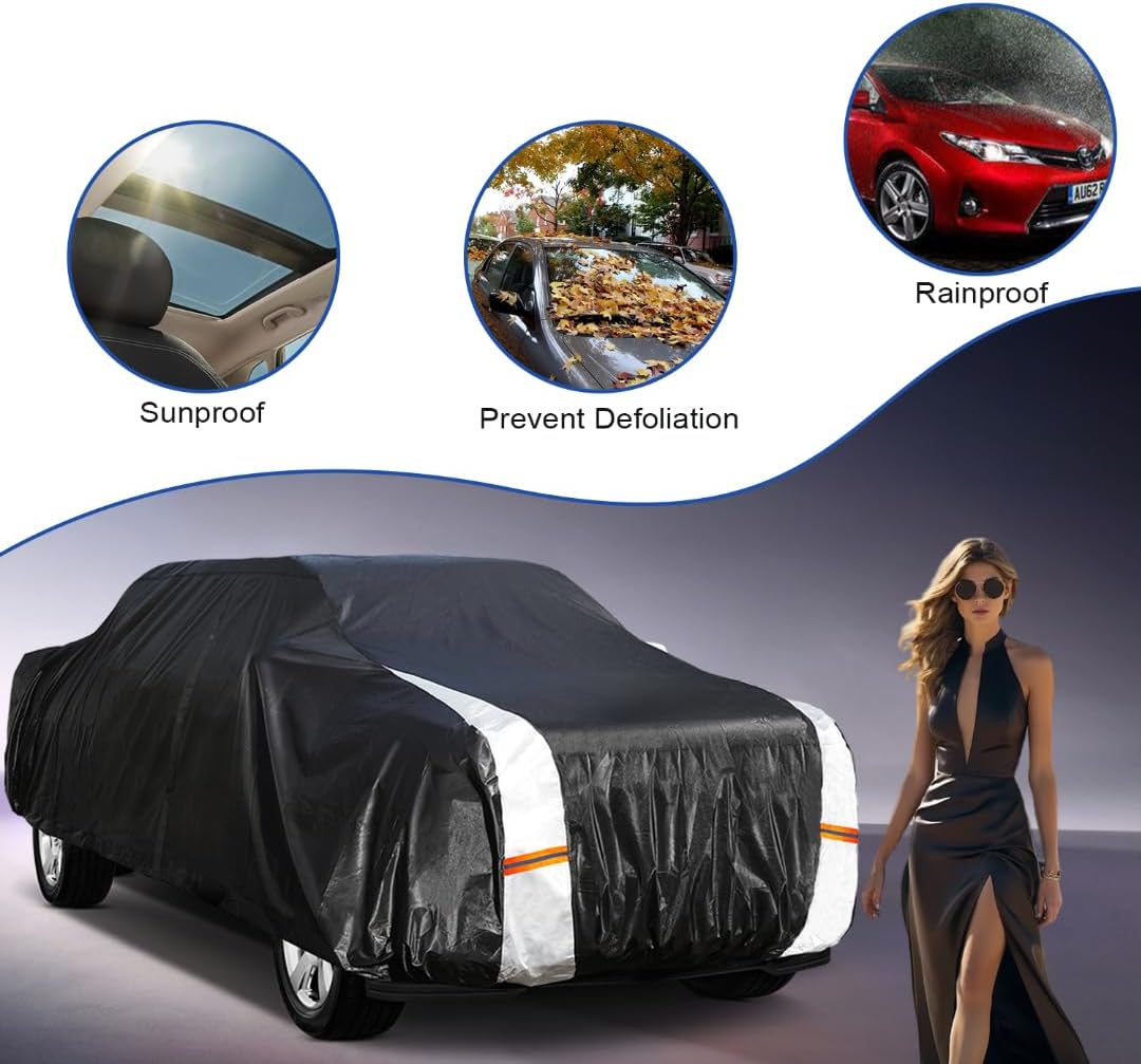 C10 Truck Cover Custom Fit 1960-2002 Standard/Extended/Crew Cab SB (6.5'-6.6') with Door Zipper, 12 Layers Outdoor Pickup Truck Cover Waterproof All Weather, for Wind Dust Rain UV Protector.