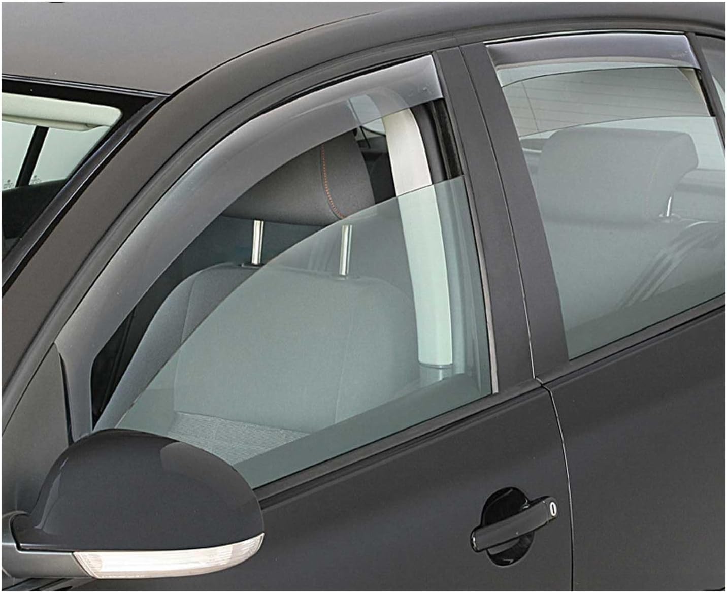 OMAC Window Visor Vent Rain Guard Deflector for VW Tiguan 2009-2017 Black Smoke 4 Pcs