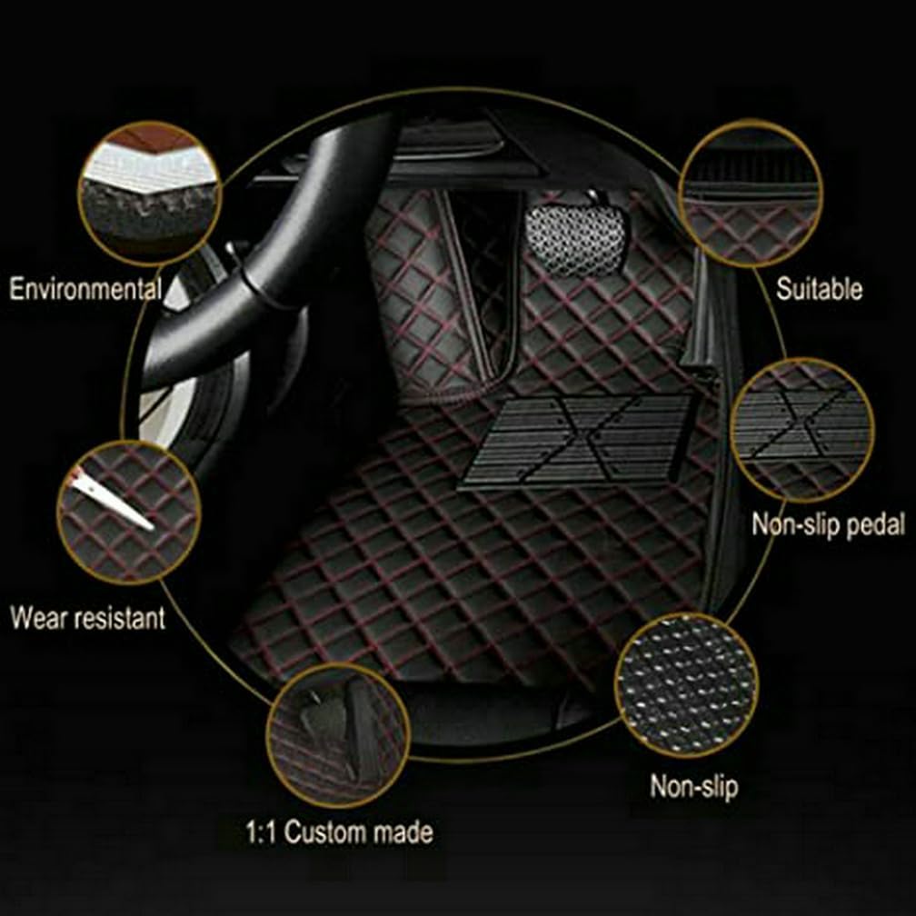 Customized Personalized Car Mats - All Weather Men's and Women's Floor mats Suitable for 99% of vehiclesPads Protection Non-Slip Leather Floor Liners (Black red Stripe)