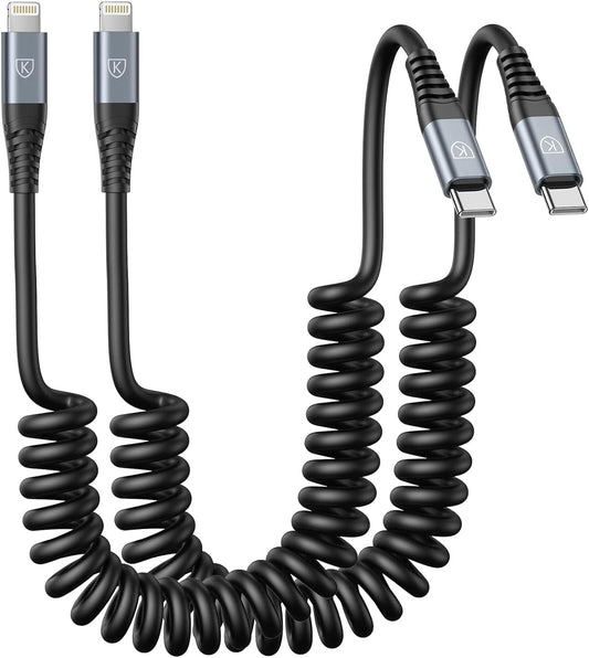 USB C to Lightning Cable 3FT 2Pack, Coiled iPhone Charger Fast Charging for Car [Apple MFi Certified] Short USBC iPhone Cord Compatible with iPhone14/13/12/11 Pro Max/XS MAX/8/Plus/iPad/CarPlay