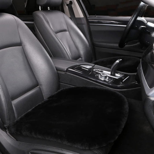 LLB Genuine Sheepskin Car Seat Cushion Seat Covers for Cars Trucks SUV Comfort Seat Protector Pad for Car Driver Seat Car Accessories for Women Office Chair Car Decor (Black Front Seat Cushions-2 Pcs)
