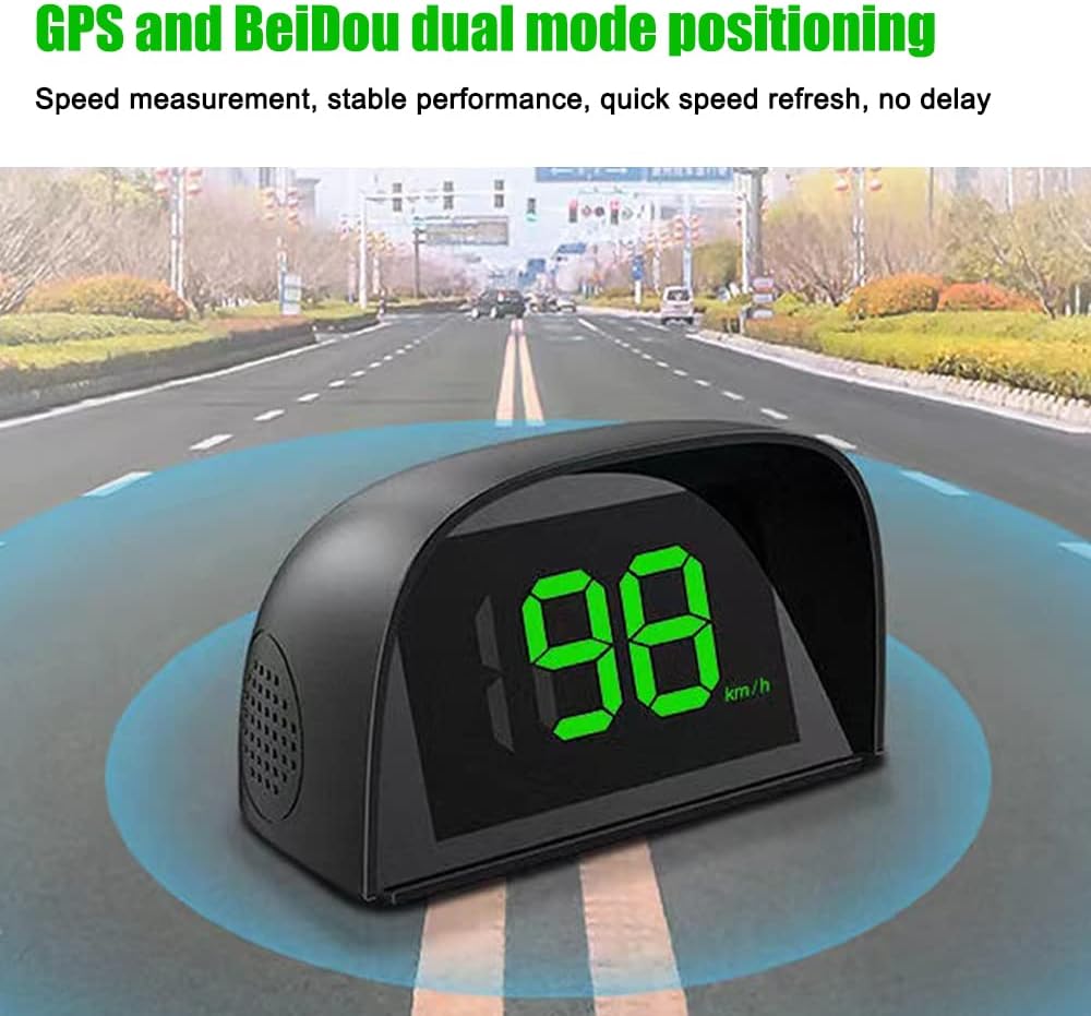 Shkalacar Car HUD Headup Display KM/H MPH GPS Digital Speedometer with LED Large Font Display + Car Charge Adapter for Car Truck SUV Motorcycle