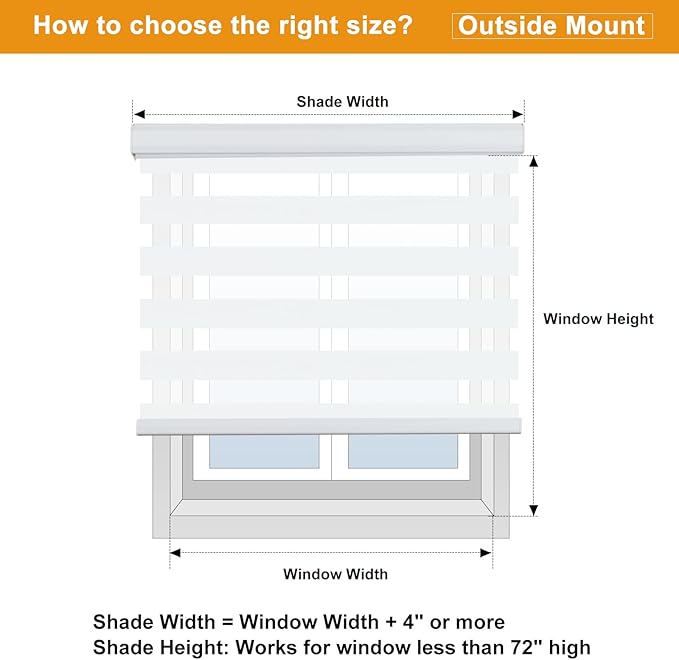 Persilux Zebra Blinds for Windows, Cordless Roller Shades Window Treatments (68" W x 72" H, White) Light Filtering Dual Layer Roller Window Shades Light Filtering Sheer Shades for Home and Office