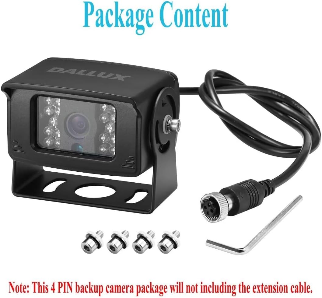 Bus Truck Vehicle Backup Cameras Wide View Angle cab cam Rearview Reverse Waterproof Night Vision 4 PIN Cam for Travel Trailer/Pickup/Van/RV Camper/Motor Home (12V,package not include extension cable)