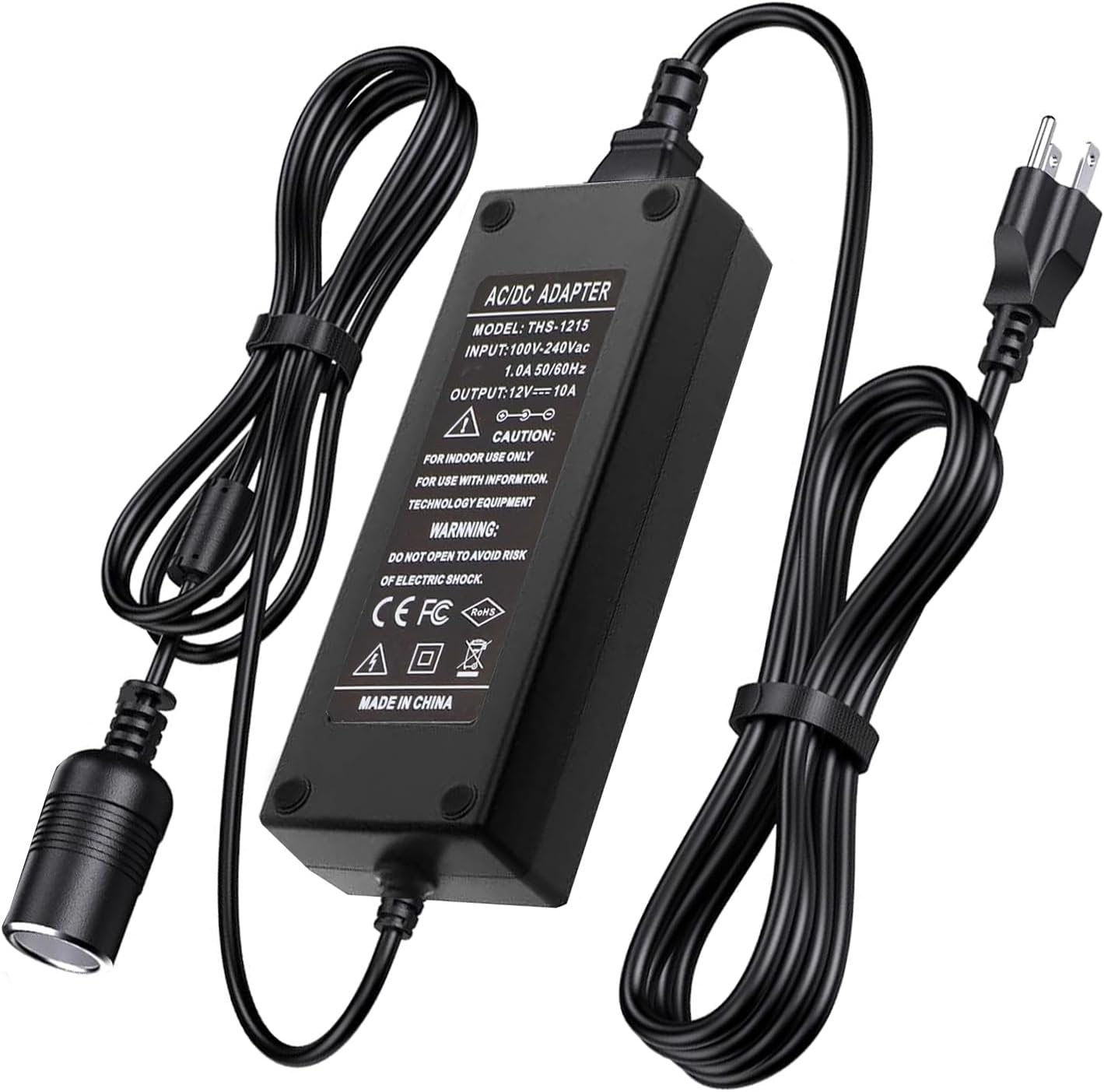 110V-240V to 12V 120W/10A Car Cigarette Lighter Socket AC/DC Power Supply Adapter for Car Inflator Refrigerator Vacuum Cleaner Stand-up Paddleboard (SUP) Pump