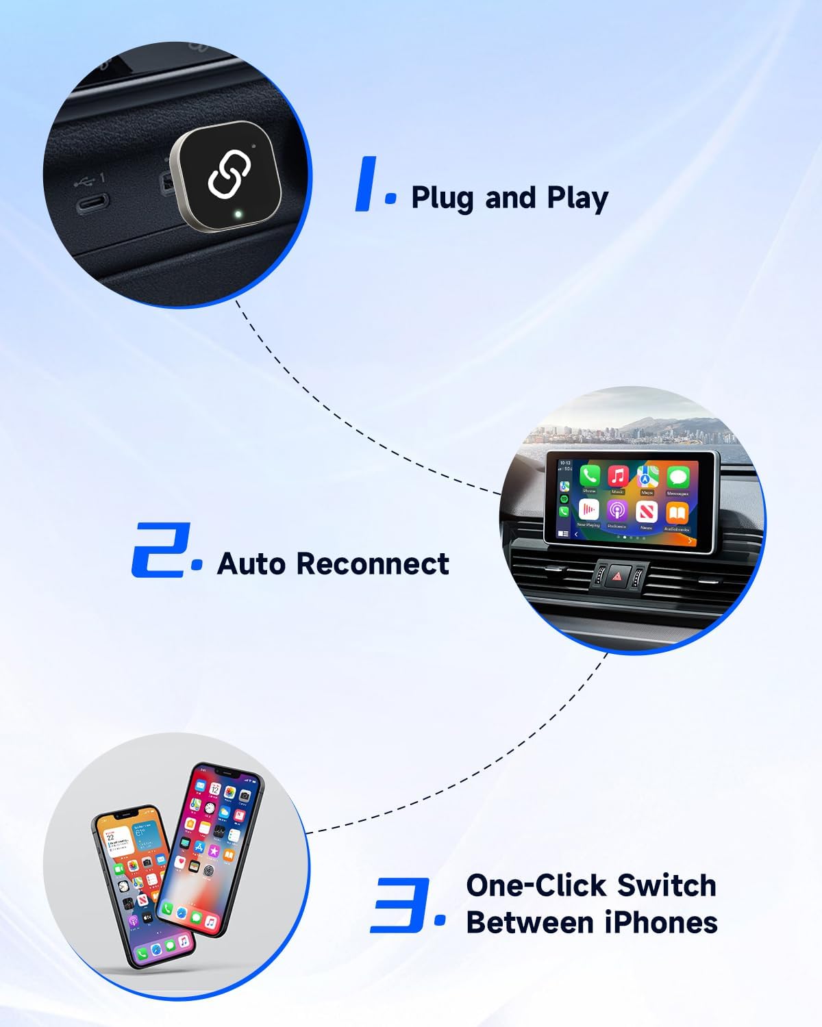Spedal Wireless CarPlay Adapter for Factory Wired CarPlay – Plug & Play, Auto Reconnect, Mini Metal Design with USB-A & USB-C Cables – Compatible with iPhone 6+ and Cars from 2016+ (Silver)