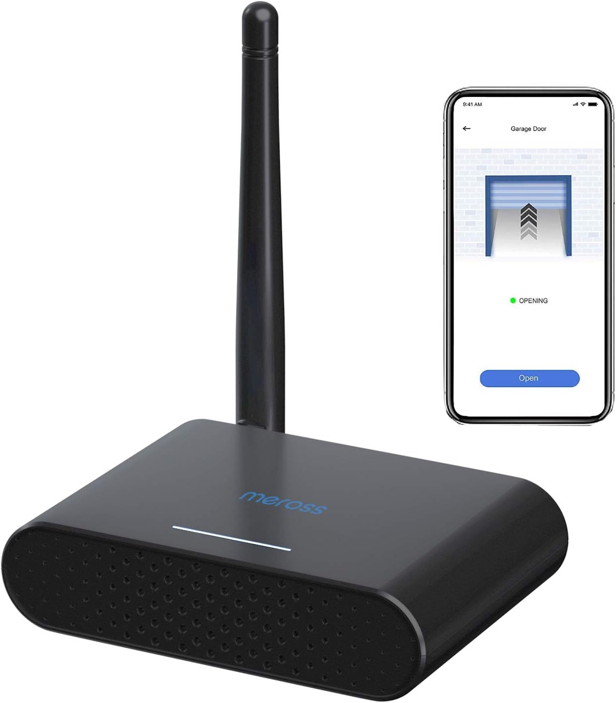 meross Smart Garage Door Opener Remote with External Antenna, Compatible with Amazon Alexa, SmartThings, Control Up to 3 Single Doors(Non HomeKit Versions with 2 Door Sensors)