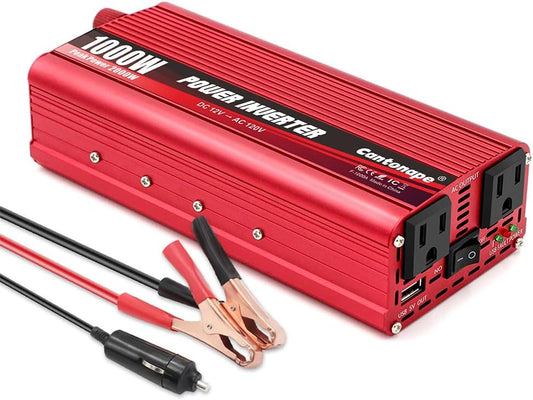 1000W/2000W(Peak) DC 12V to 110V/120V AC Power Inverter Converter with 3.1A USB Car Adapter and Cigarette Lighter for Car Home Laptop Truck