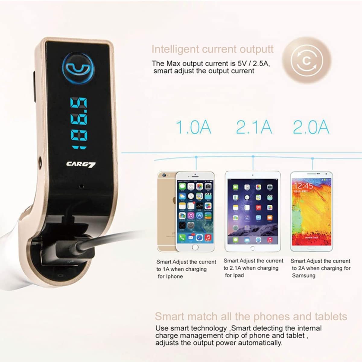 Bluetooth FM Transmitter for car,TIANSHILI handsfree Bluetooth Receiver Car Kit with Mic/TF Card/USB Drive/AUX Play for iPhone,iPad and Other Android Phones