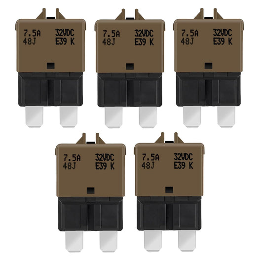 GLOSO Circuit Breaker E39 (T3) Manual Reset Fuse for Car Truck RV Automotive Marine Boat Trolling motor & Custom Wiring Audio battery protection/Low Profile ATC/ATO (7.5A - 5 Pack)