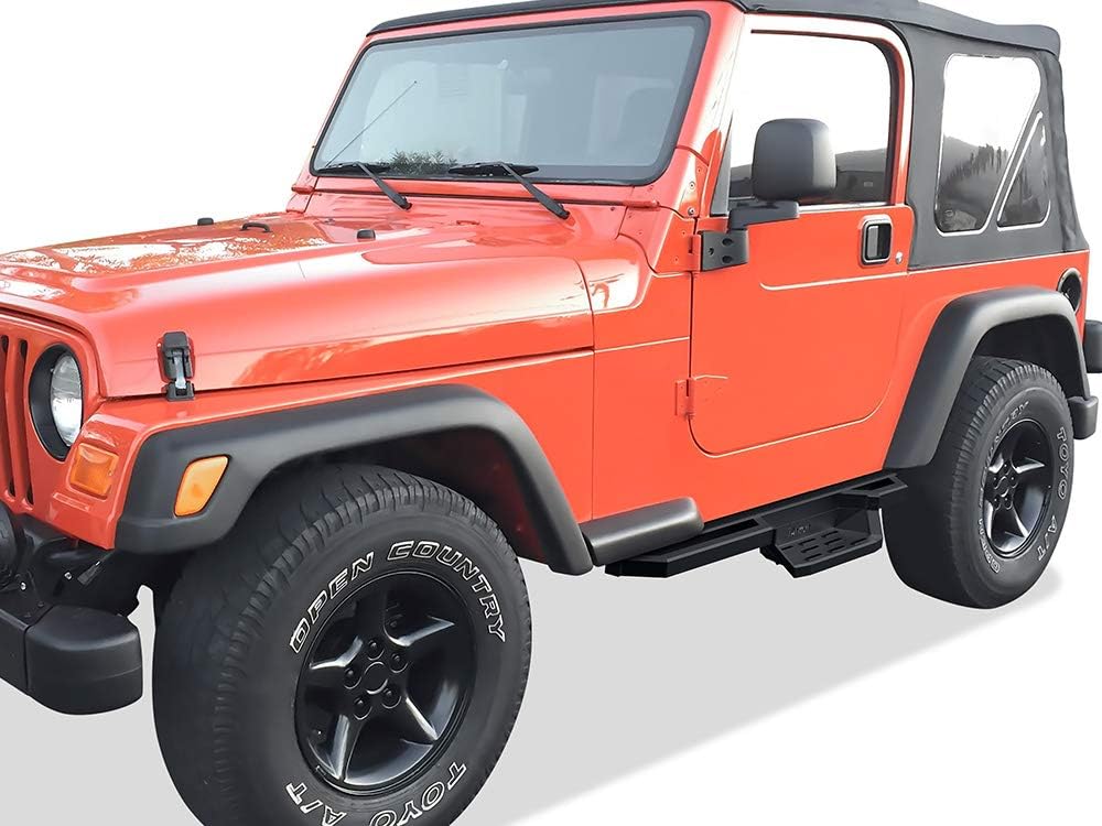 APS 304 Stainless Steel 6.5in Side Bars Pocket Steps Square Tube Rocker Guards Compatible with Jeep Wrangler TJ YJ 2Dr 87-06