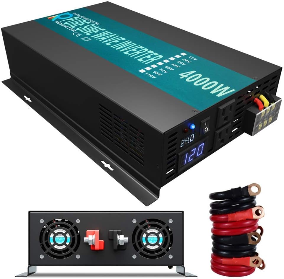 WZRELB Home Power Supply Off Grid Pure Sine Wave 12Vdc to 120Vac 60Hz 4000W Power inverter Off Grid Application Power Converter, (RBP400012B1)