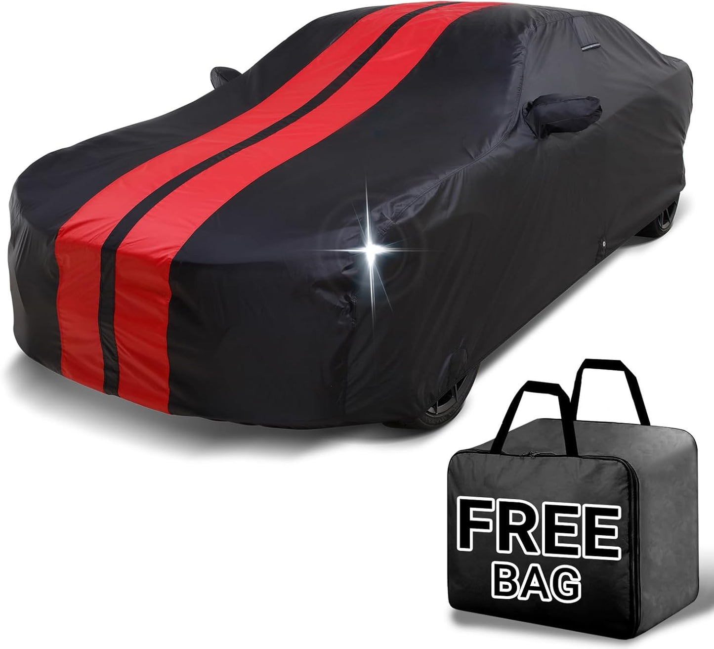 iCarCover Custom Car Cover for Buick Skylark (1992-1998) Waterproof All-Weather Rain Snow UV Sun Protector Full Exterior Indoor Outdoor Car Cover (Stripe - Black/Red)