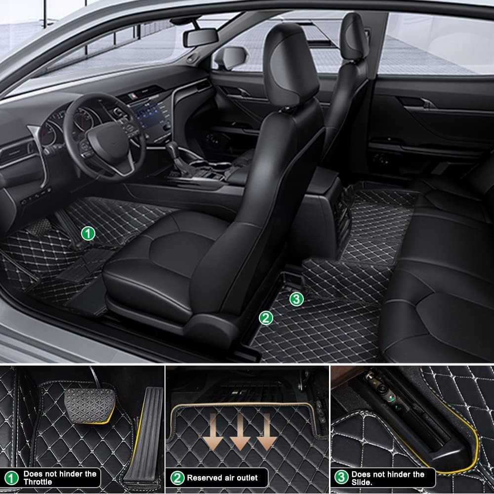 Customized Personalized Car Mats - All Weather Men's and Women's Floor mats Suitable for 99% of vehiclesPads Protection Non-Slip Leather Floor Liners (Purple and Black Beige)